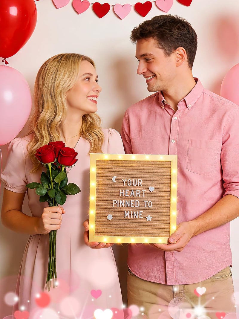 ANPHSIN Changeable Felt Letter Board with LED Lights - 10×10" Message Custom Signs & Wood Stand & 450 Letters, Poster Board for Valentine's Day/Baby/Pregnancy Announcement/Classroom Wall Decor Gifts, Camel - Image 4